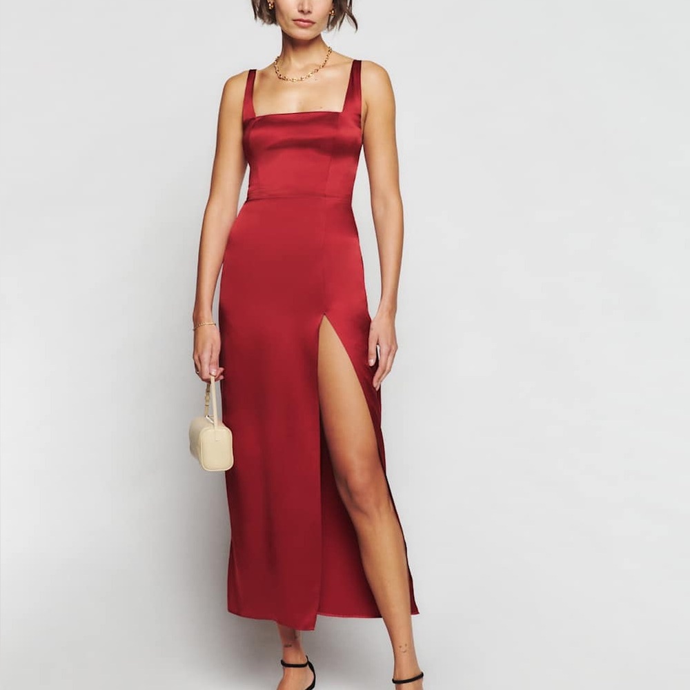 Reformation Solay Red Silk Midi Dress Size 2 - Picture 3 of 12